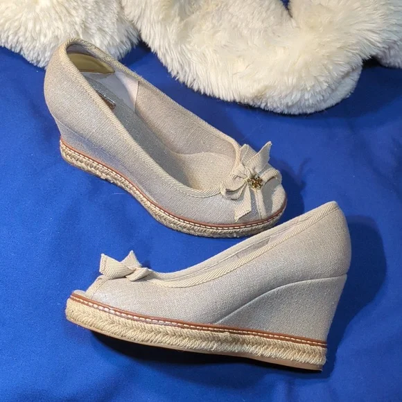 Tory Burch Jackie Espadrille Wedge Bow Peep-Toe Flats NOW ONLY $95 - Picture 3 of 9